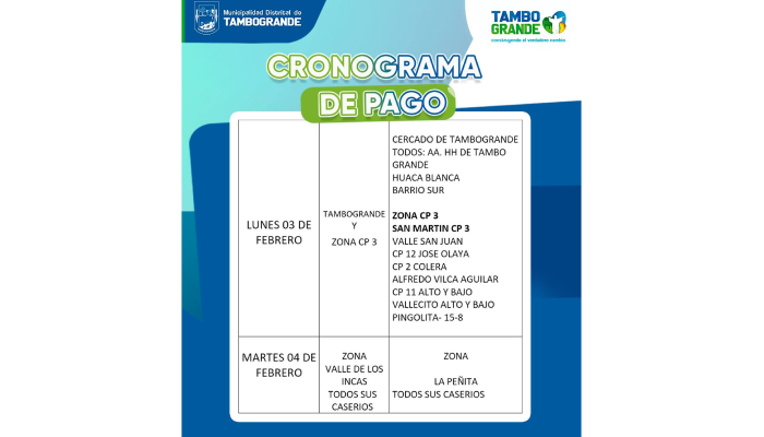Cronograma de pago PENSIÓN 65