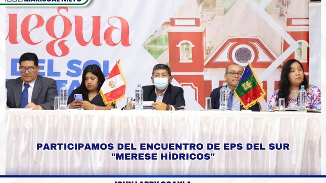 El alcalde de la provincia Mariscal Nieto, CPC. John Larry Coayla, participó del Encuentro “MERESE HÍDRICOS” para las EPS del Sur que se viene desarrollando en el Auditorio del Gobierno Regional de Moquegua.