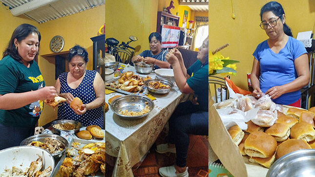 Señoras del Comité de Damas preparando los sánguches 