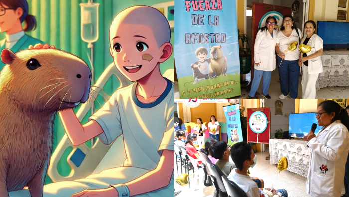 Más de 150 pacientes hospitalizados, entre ellos un grupo de niños con cáncer, vieron el cuento animado en el hall principal del centro pediátrico.