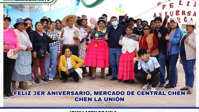 En el marco del 3er aniversario del mercado central de Chen Chen “La unión”, integrado por las asociaciones Contigo Chen Chen y Somos Moquegua, la tarde del jueves 23 de enero se vivió un ambiente de unión, alegría y compromiso.