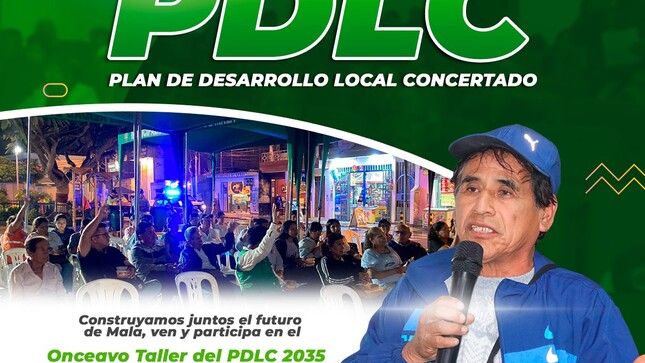  Estimados vecinos, la Municipalidad Distrital de Mala a través de la Oficina General de Planeamiento y Presupuesto invita a la población en general a participar del Onceavo Taller del Plan de Desarrollo Local Concertado (PDLC).
¡Tu opinión importa! 
Día: Jueves 20 de febrero
Hora: 03:00 p.m. 
Lugar: IE Apóstol San Pedro de Mala 
¡Te esperamos!
𝙈𝙖𝙡𝙖, 𝙪𝙣𝙖 𝙣𝙪𝙚𝙫𝙖 𝙝𝙞𝙨𝙩𝙤𝙧𝙞𝙖