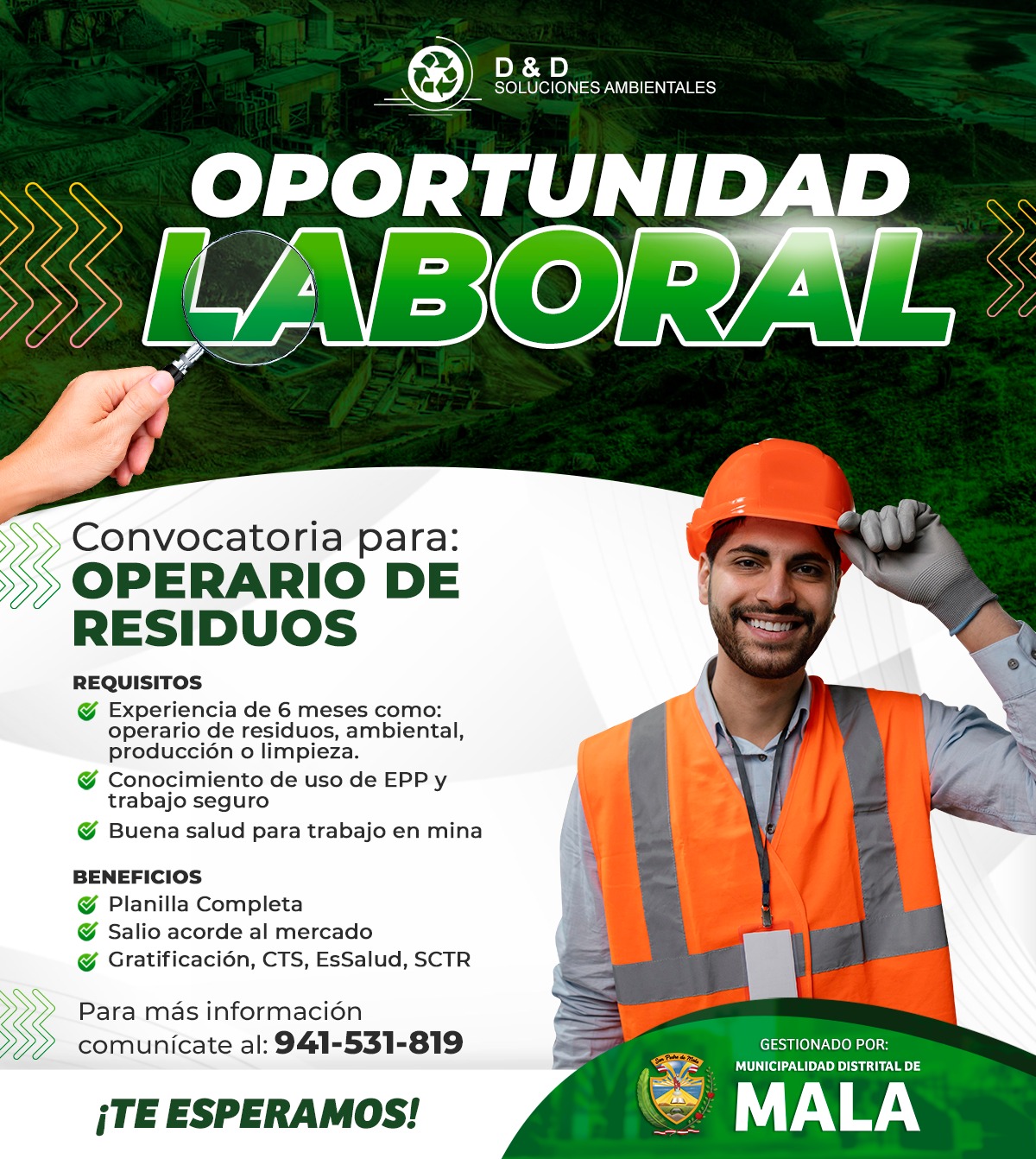 Convocatoria para Operario de Residuos
ยกTe esperamos!
โ
Mayor Informaciรณn: 941 531 819