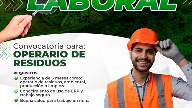 Convocatoria para Operario de Residuos
¡Te esperamos!
✅Mayor Información:  941 531 819