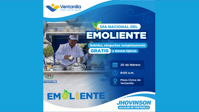 Apoyemos a nuestros hermanos emolienteros y disfrutemos juntos de un nutritivo desayuno gratis este 20 de febrero en la Plaza Cívica de Ventanilla. 😊🙌🏻