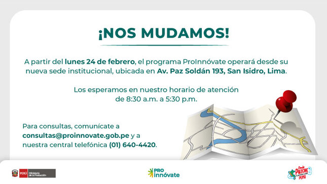 COMUNICADO | Desde el lunes 24 de febrero ProInnóvate operará en nueva sede institucional