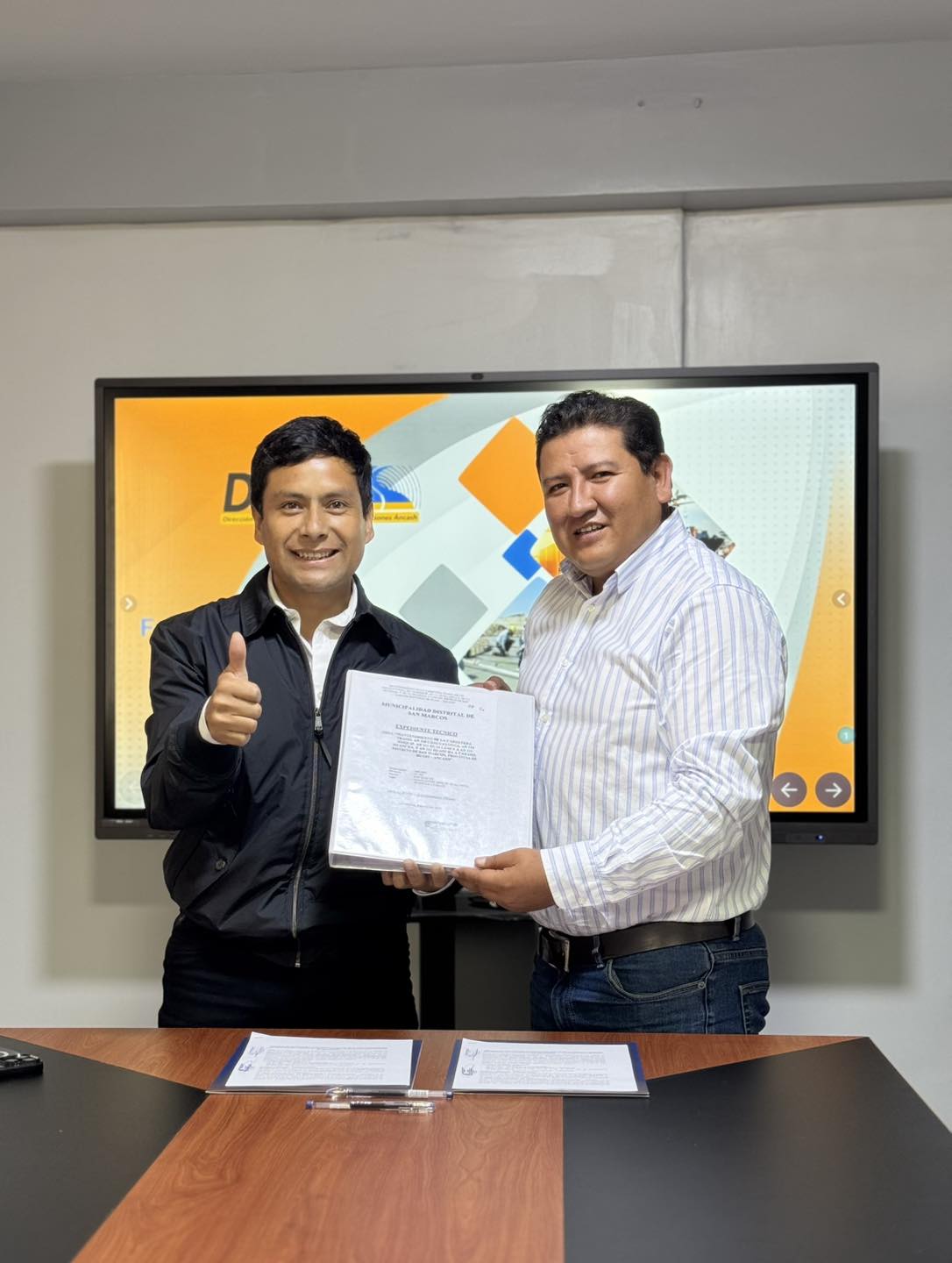 Firma de convenio entre la DRTC Áncash y la Municipalidad Distrital De San Marcos 
