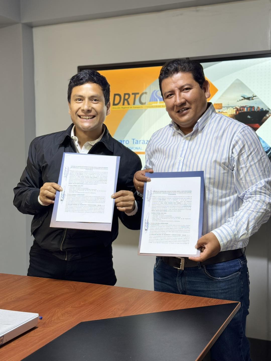 Firma de convenio entre la DRTC Áncash y la Municipalidad Distrital De San Marcos 