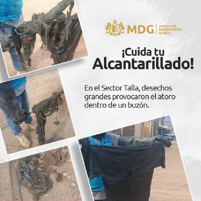 La Municipalidad de Guadalupe a través de la Subgerencia de Servicios Públicos, exhortan a los vecinos a colaborar en el cuidado de las redes de desagüe, evitando arrojar residuos que puedan causar atoros y aniegos de aguas residuales.
