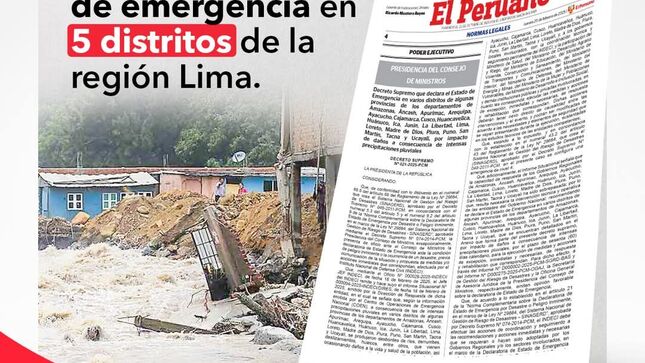  Amplían "Estado de Emergencia" en 5 distrito de la Región Lima 