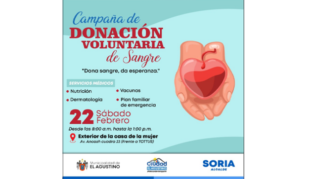 Además brindaremos una variedad de servicios médicos totalmente gratuitos.💓🩺
📌Lugar: Exteriores de la Casa de la Mujer sito en AV. Ancash cdra. 23 (Frente a Tottus)
📆Fecha: Sábado 22 de Febrero
⏰Hora: Desde las 8 a.m. hasta la 1 p.m.
Tu ayuda es vital. ¡Anímate a donar y sé un héroe para quienes más lo necesitan!