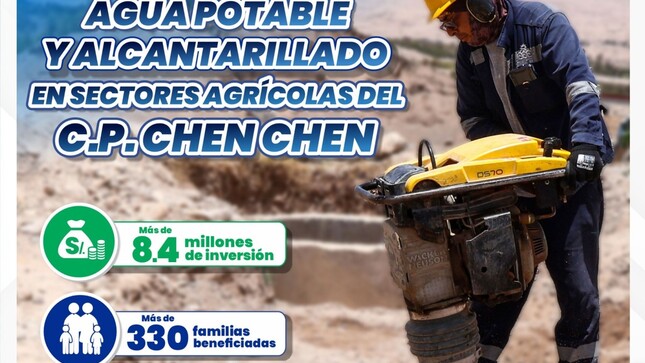La Municipalidad Provincial Mariscal Nieto reinicia la obra de agua potable y alcantarillado en los sectores agrícolas del Centro Poblado Chen Chen, con una inversión de más de 8.4 millones de soles.