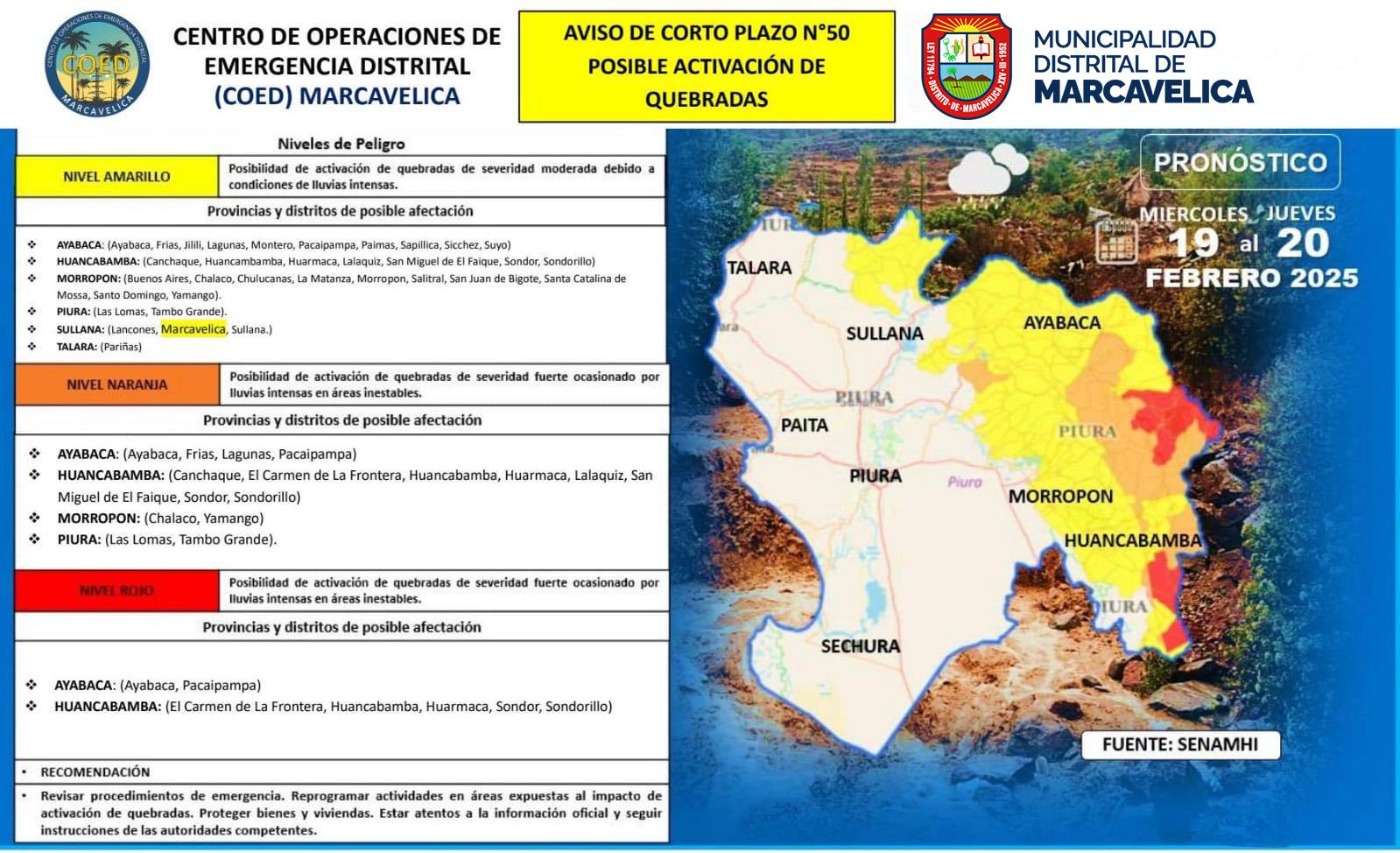 Alerta de posible activacion de quebradas en Marcavelica y otras zonas de Piura