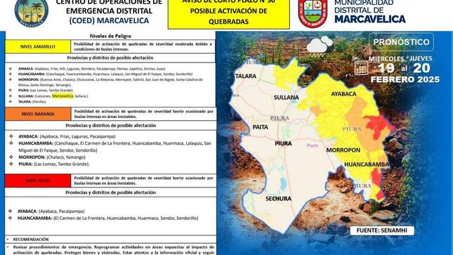 Alerta de posible activacion de quebradas en Marcavelica y otras zonas de Piura