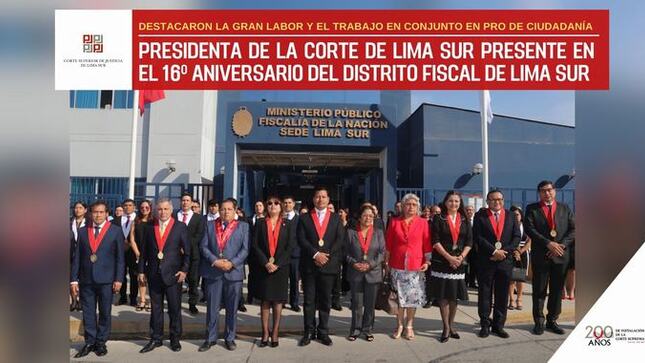 Presidenta de la Corte de Lima Sur estuvo presente en el 16º Aniversario del Distrito Fiscal de Lima Sur