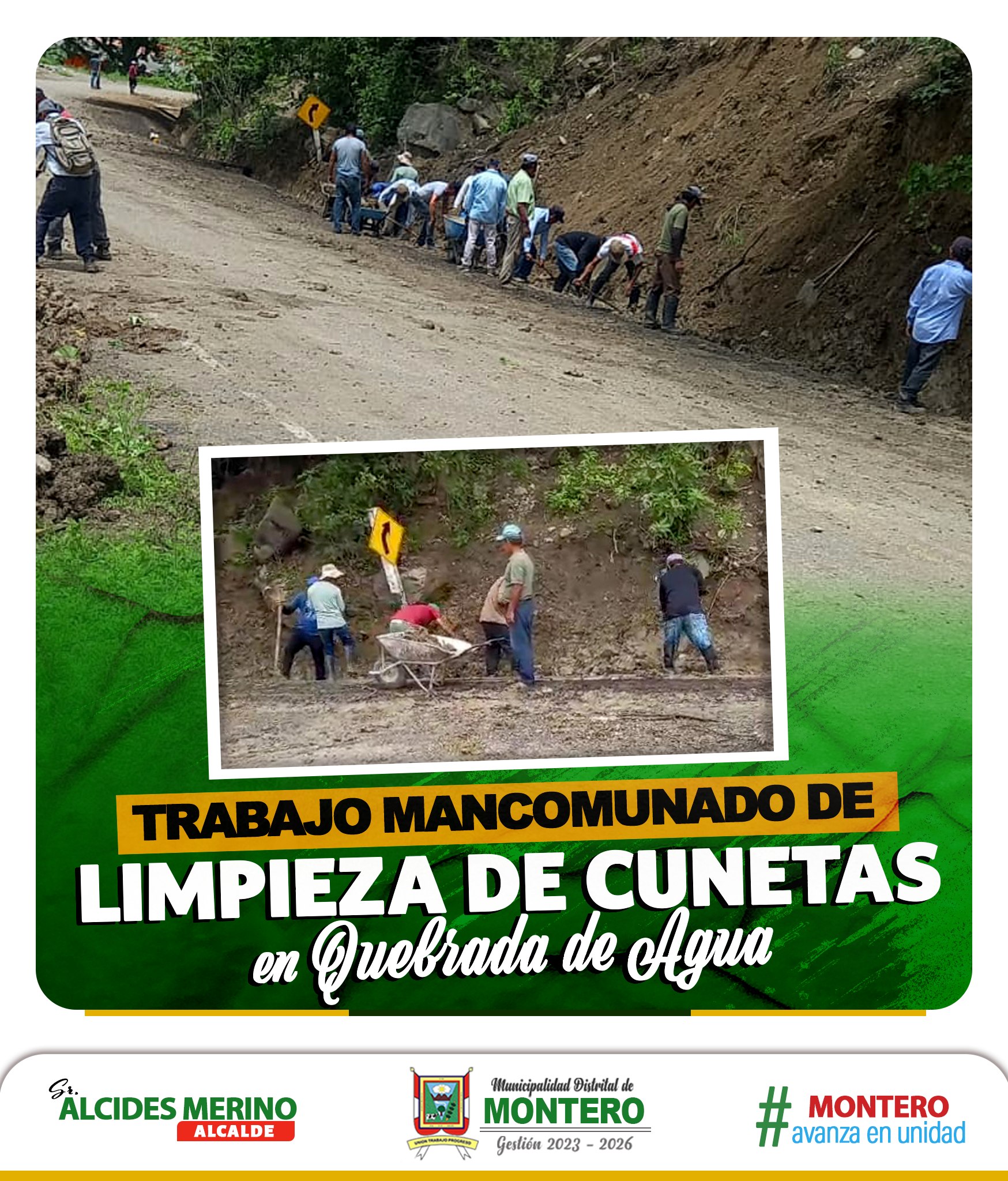 Trabajo Mancomunado de Limpieza de Cunetas en "Quebrada de Agua"
