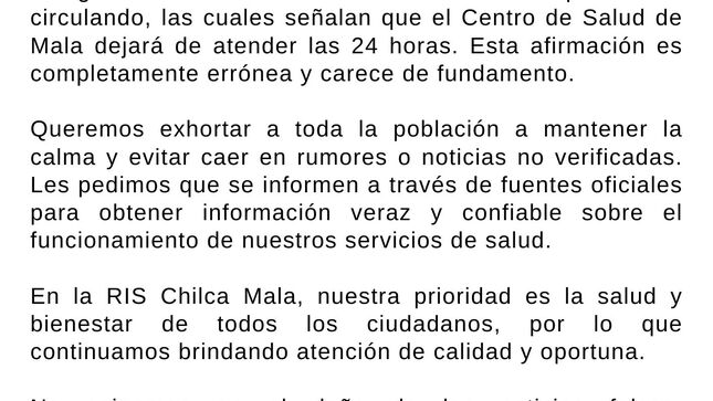 RIS Chilca Mala: Pronunciamiento a la opinión pública: