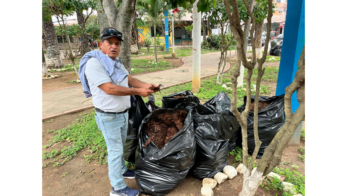 Trabajos de limpieza, desmalezado y poda en la plazuela "Cabo Alberto Leveau" barrio Suchiche - Tarapoto.