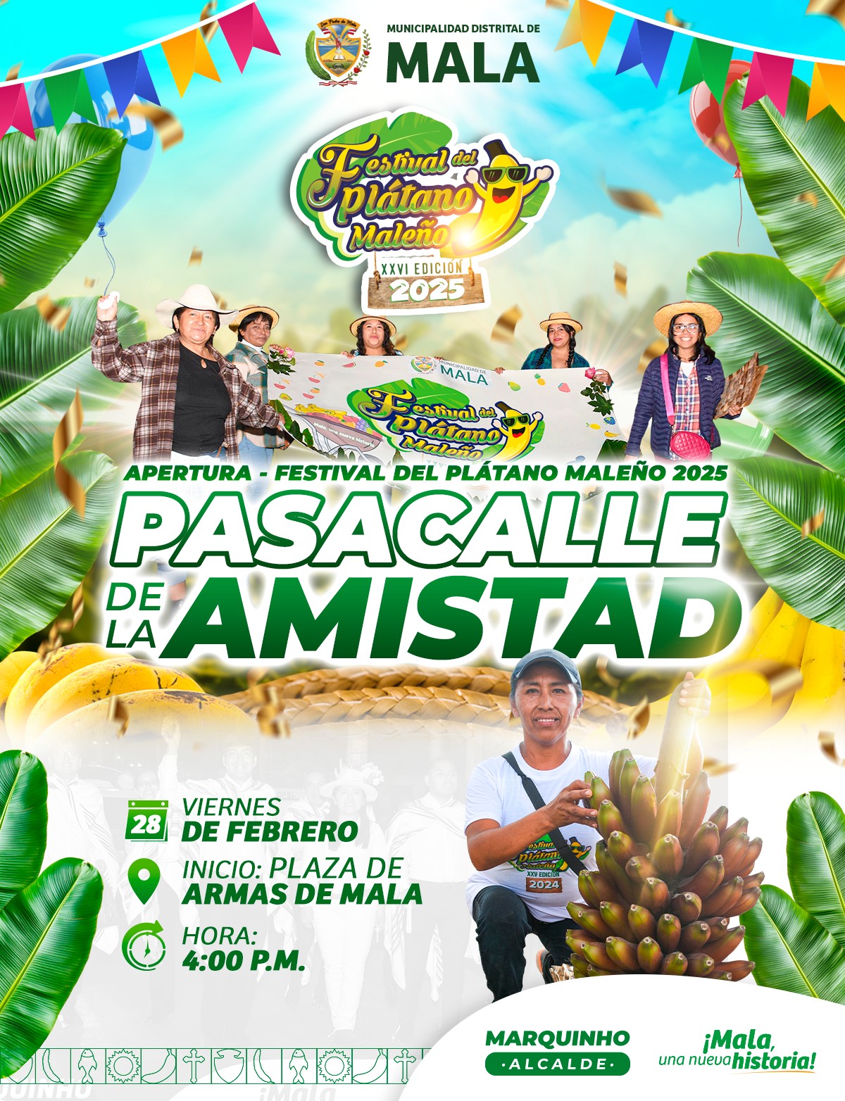 Γnete al Gran Recorrido del Pasacalle de la Amistad por el Festival del PlΓ‘tano MaleΓ±o 2025.
El recorrido iniciarΓ‘ en la Plaza de Armas de Mala, pasando por Jr. Puno, la antigua Panamericana Sur, Av. Marchand y Jr. Real, en un ambiente festivo y lleno de color.
π
Viernes 28 de febrero
β°Hora: 4:00 p.m.
πLugar: Plaza de Armas de Mala
Β‘Ven y sΓ© parte de esta gran celebraciΓ³n de la amistad y la cultura!
πππ‘π, πͺπ£π π£πͺππ«π πππ¨π©π€π§ππ π