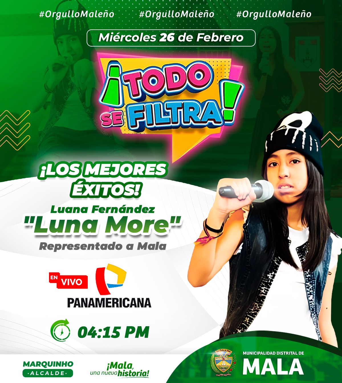 Vecino maleño, no te pierdas la grandiosa presentación de Luana Fernández, conocida artísticamente como "Luna More", en el programa ¡Todo se filtra! transmitido en vivo por Panamericana Televisión.
📅 Miércoles 26 de febrero
⏰ Hora: 04:15 p.m.
¡Grandes éxitos!
𝙈𝙖𝙡𝙖, 𝙪𝙣𝙖 𝙣𝙪𝙚𝙫𝙖 𝙝𝙞𝙨𝙩𝙤𝙧𝙞𝙖 🌄