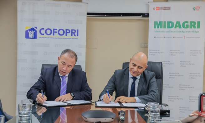 Mediante la suscripción de un convenio entre ambas instituciones, el Cofopri iniciará los trabajos de campo con el financiamiento del Midagri.
