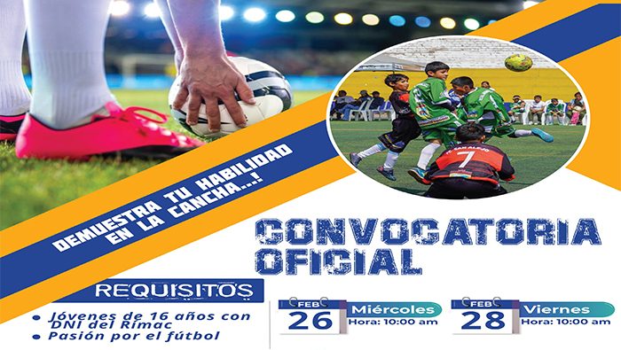 invita a participar de la CONVOCATORIA OFICIAL, de jóvenes talentos en el futbol.