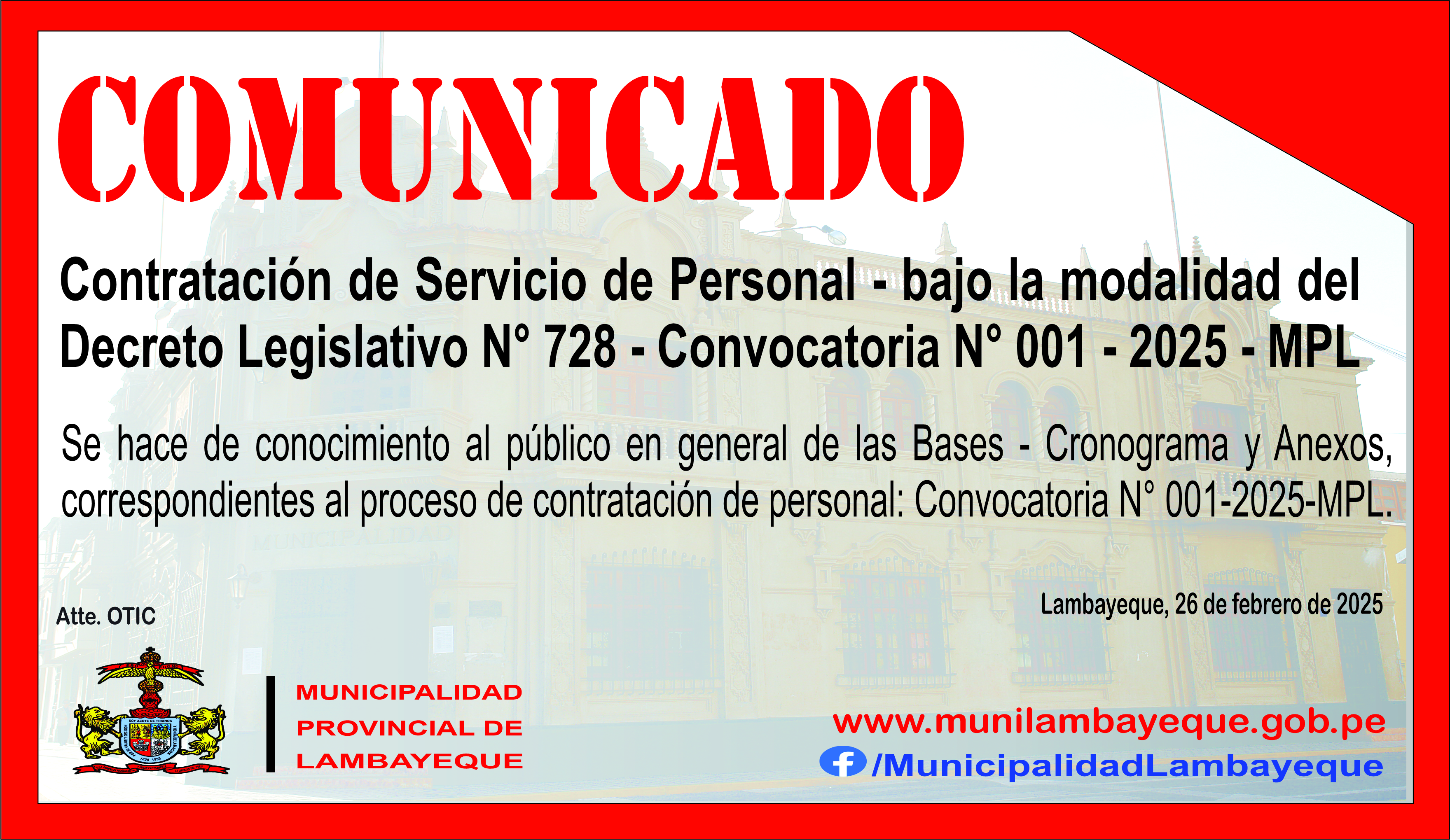 Archivo JPG de la Convocatoria de Personal N°001-2025-MPL