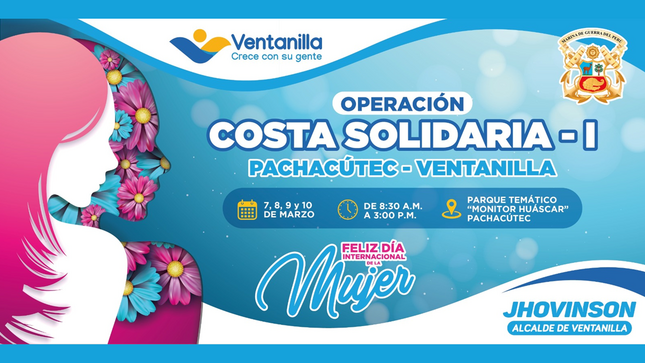 💜✨ Celebra el Día de la Mujer con "Operación Costa Solidaria": salud, bienestar y más, del 7 al 10 de marzo en Pachacútec. ¡Te esperamos! 🏥✅