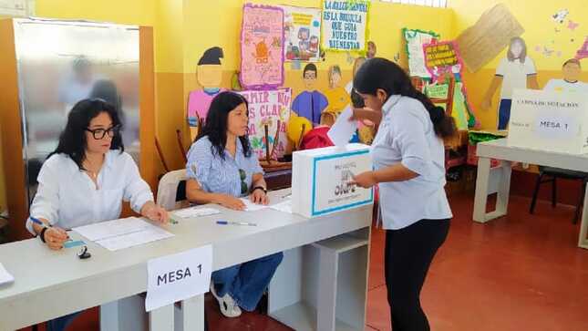 Foto de una persona depositando su voto en la urna electoral