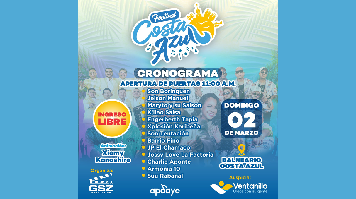 ¡Mañana disfruta gratis de música en el Festival Costa Azul 2025 con artistas locales, nacionales e internacionales y consulta el cronograma de presentaciones!