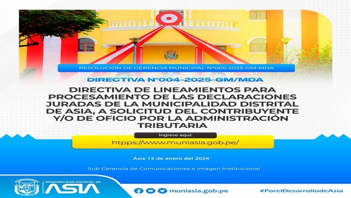 Directiva de lineamientos para procedimiento de las declaraciones juradas de la Municipalidad Distrital de Asia, a solicitud del contribuyen