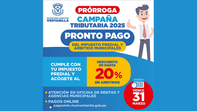 📢 Vecinos, aprovechen el 20% de descuento en el pago puntual del impuesto predial hasta el 31 de marzo. ¡Tus tributos son obras! 💪🏗️