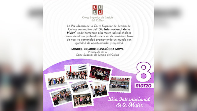 Saludo de la Corte Superior de Justicia del Callao por el Día Internacional de la Mujer