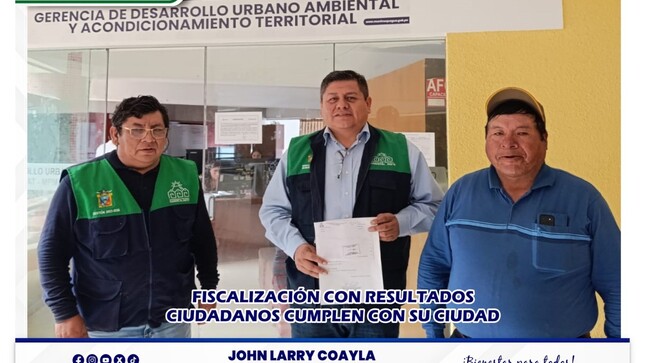 El trabajo de fiscalización en la ciudad sigue dando frutos. Luego del operativo realizado en el sector Cercado – barrio El Siglo, donde se notificó preventivamente a tres ciudadanos por incumplimiento de normativas municipales, dos de los ciudadanos notificados se apersonaron a las instalaciones de la Gerencia de Desarrollo Urbano Ambiental y Acondicionamiento.