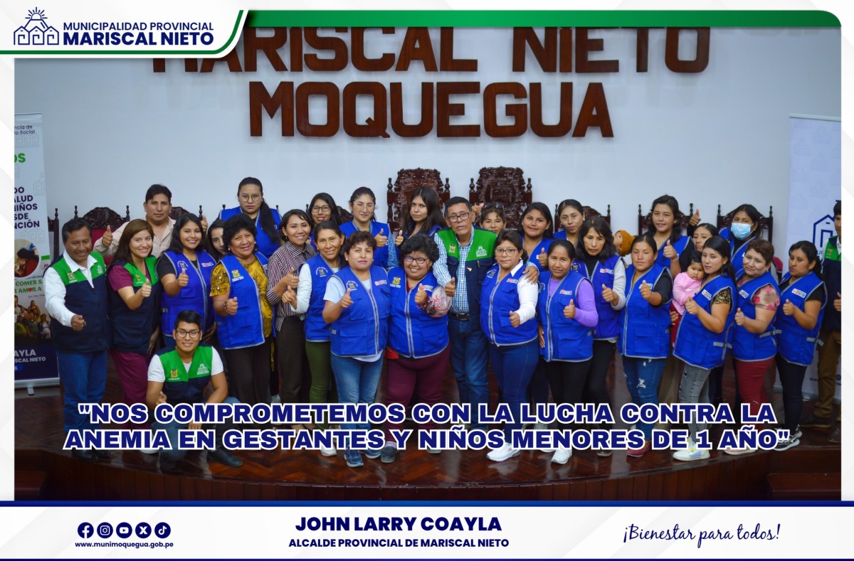 La Municipalidad Provincial Mariscal Nieto, a través de la Gerencia de Desarrollo Económico y Social, realizó el I Encuentro de Actores Sociales del Compromiso I «Mejora del estado nutricional y de salud de las gestantes y niños hasta los 12 meses de edad para la prevención de anemia».
