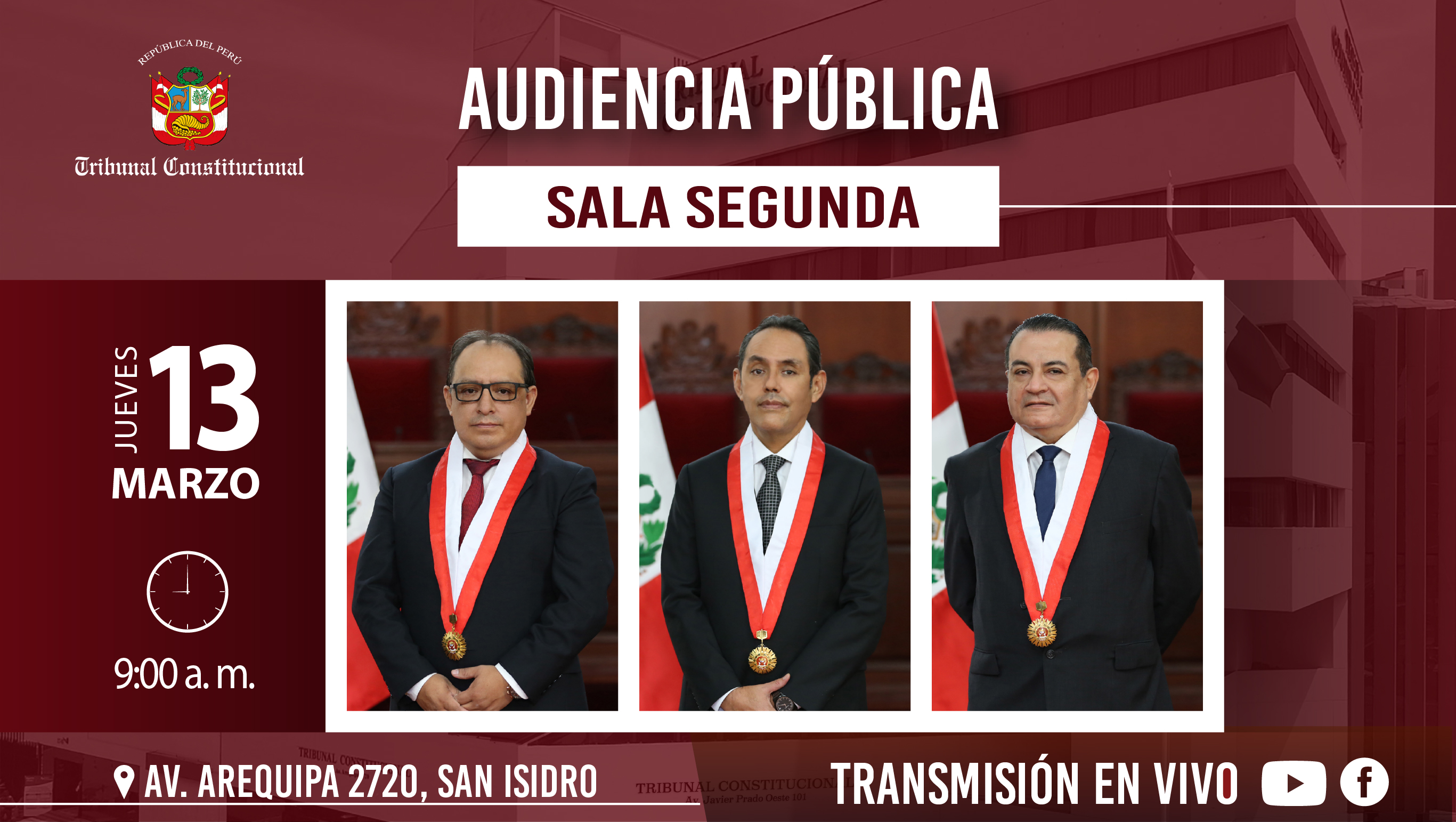 Sala Segunda del Tribunal Constitucional realizará una audiencia pública presencial el jueves 13 de marzo