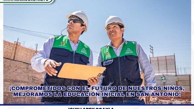 La Municipalidad Provincial de Mariscal Nieto reafirma su compromiso con la educación y el bienestar de la niñez al impulsar el proyecto «Mejoramiento del Servicio de Educación Inicial en la I.E.I. N° 344 del Centro Poblado San Antonio, Distrito Moquegua, Provincia Mariscal Nieto – Moquegua», con una inversión de S/. 6,742,408.62 y un plazo de ejecución de 9 meses.