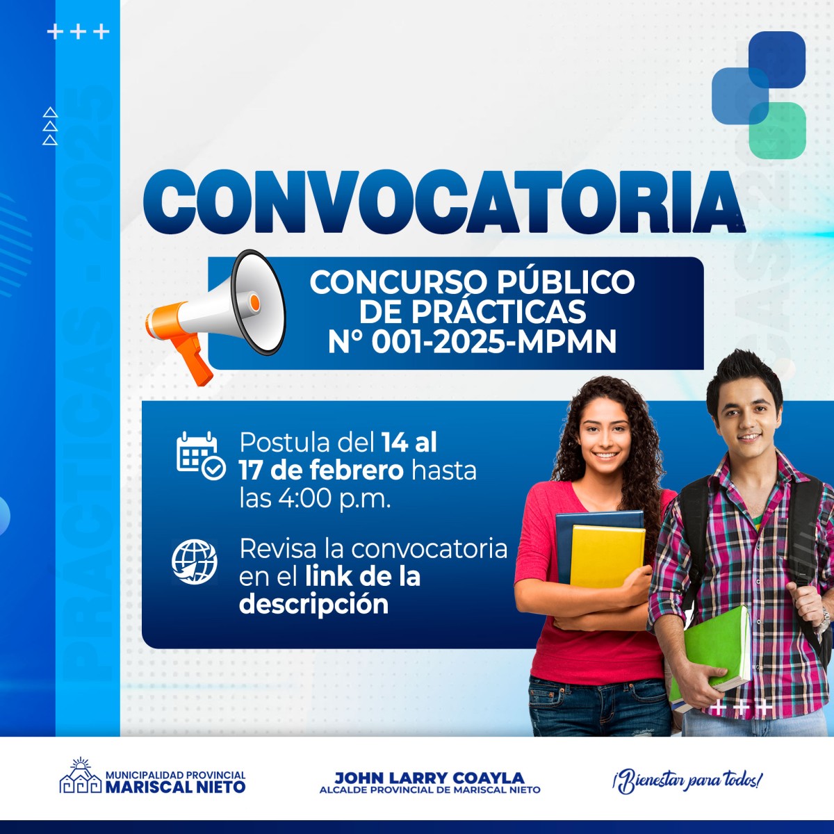 La Municipalidad Provincial de Mariscal Nieto lanza la Convocatoria Concurso Público de Prácticas N° 001-2025-MPMN.