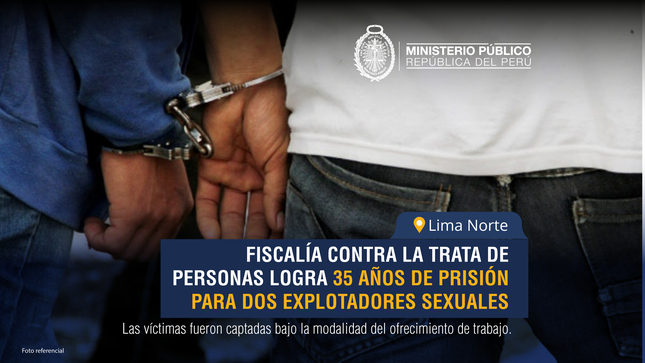 Fiscalía contra la Trata de Personas logra 35 años de prisión para dos explotadores sexuales en Lima Norte.