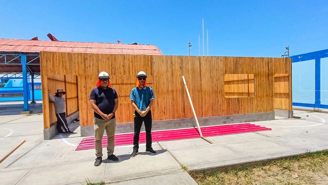 Supervisión del módulo prefabricado que funcionará de comedor escolar para los estudiantes de la I.E. Marcos E. Villacré 