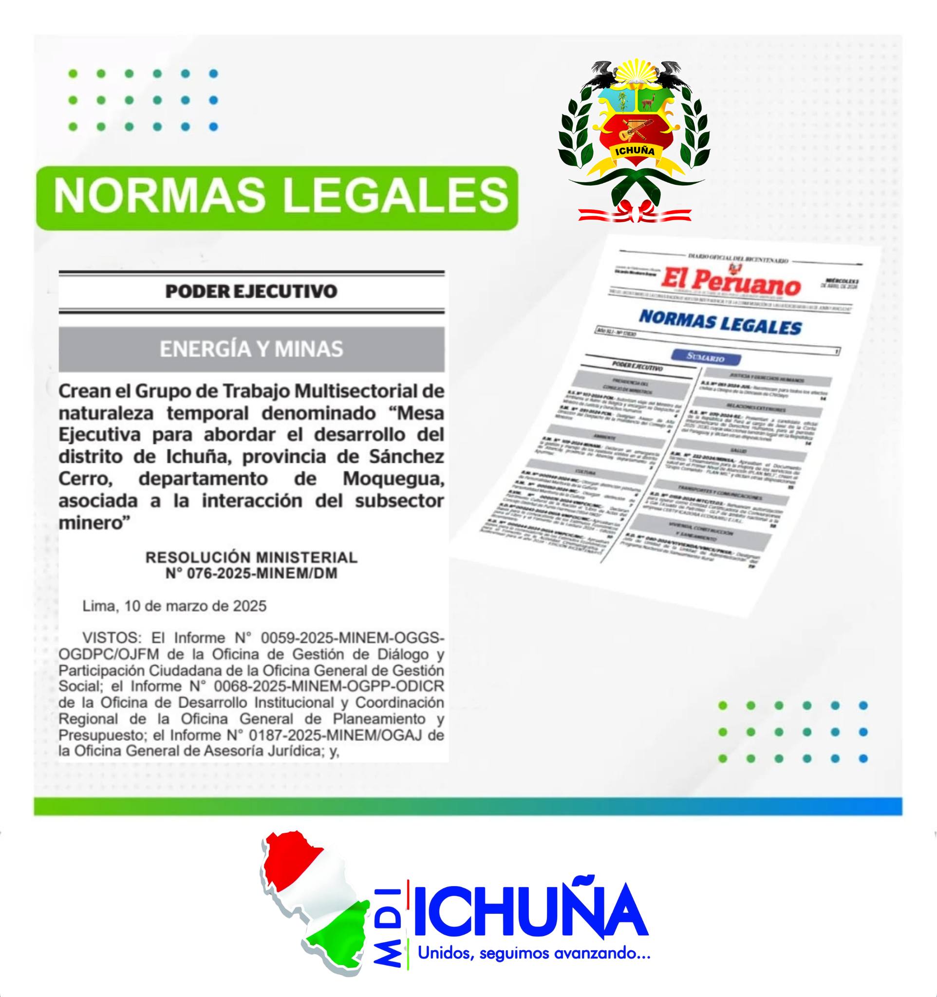 Se publica Norma Legal y Resolución Ministerial en el Diario Oficial el Peruano