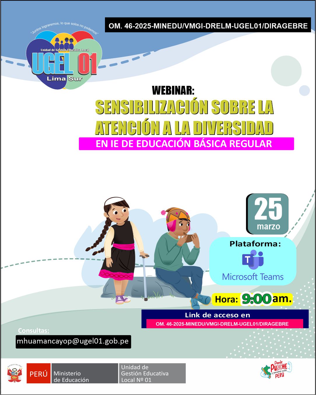 Invitación al webinar sensibilización sobre la atención a la diversidad en las instituciones de educación básica regular