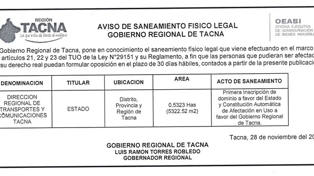 Aviso de Saneamiento Físico Legal