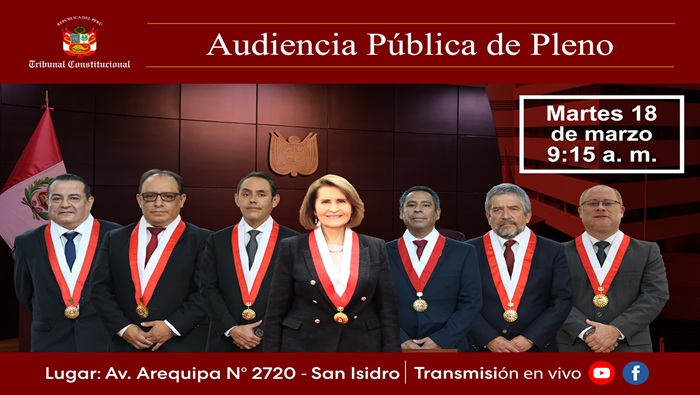 Audiencia pública del Pleno del Tribunal Constitucional se realizará el próximo martes 18 de marzo