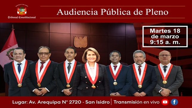 Audiencia pública del Pleno del Tribunal Constitucional se realizará el próximo martes 18 de marzo