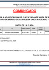 Vista preliminar de documento CONVOCATORIA A ADJUDICACION DE PLAZA VACANTE AREA DE INGLES, SEGÚN CUADRO DE MERITO DE LA PRUEBA UNICA NACIONAL – PUN