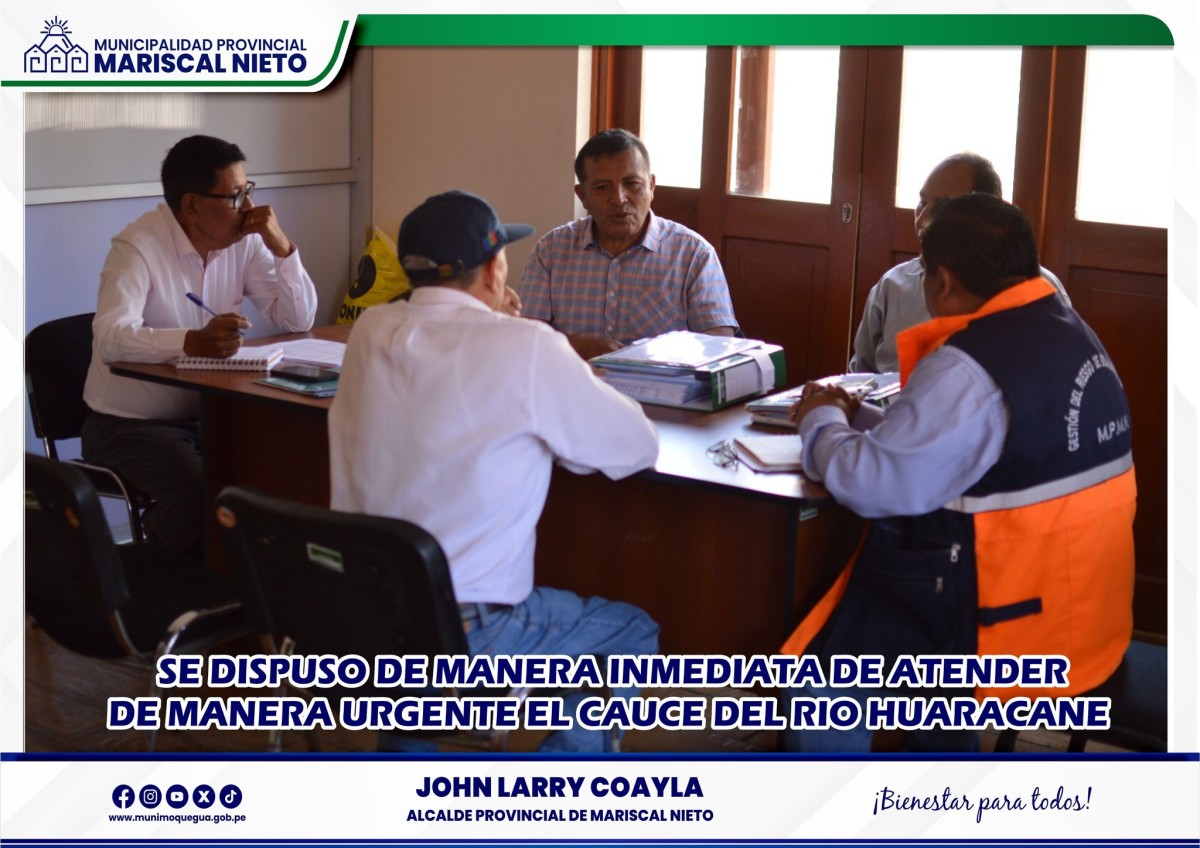 En respuesta a la emergencia generada por el ingreso del río Huaracane, la Municipalidad Provincial de Mariscal Nieto a través de la Gerencia de Desarrollo Económico y Social, llevó a cabo una reunión de urgencia para coordinar acciones inmediatas de intervención.