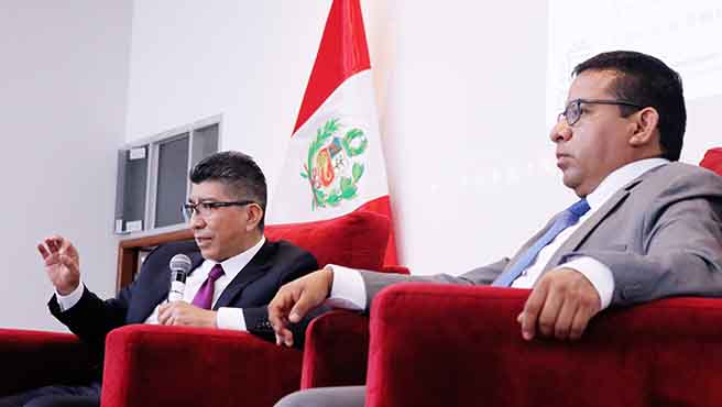 Presidente de la Corte Superior del Callao, Miguel Castañeda Moya, y el jefe de la ODANC Callao, Carlos Quiroga Periche promueven campaña "cero escritos 2024"