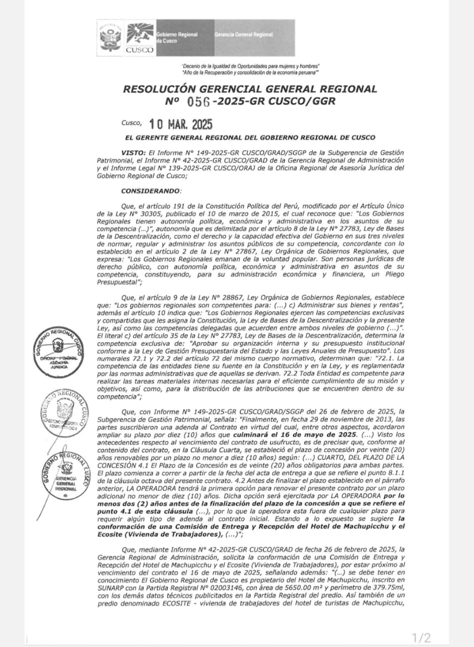 En Defensa Del Cusco: Conforman Comisión De Entrega Y Recepción Del Hotel Sanctuary Lodge De Machupicchu