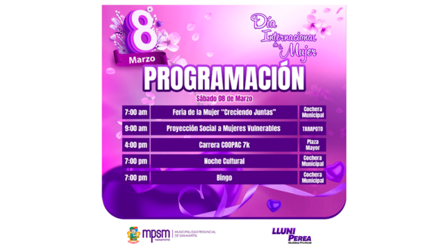 Programación general en marco por el "Día Internacional de la Mujer":